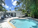 Key Lime Cottage pool with deck, hammock and lounge chairs